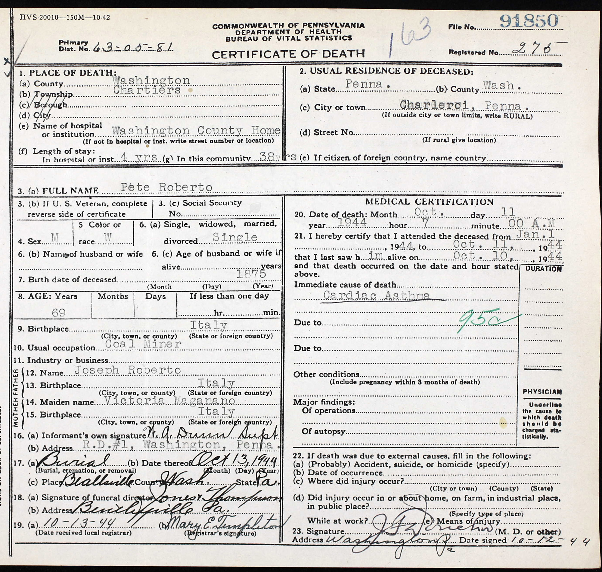 death certificate